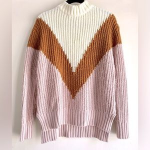 Bohme turtleneck sweater, size s, chunky tunic length, white camel and pink